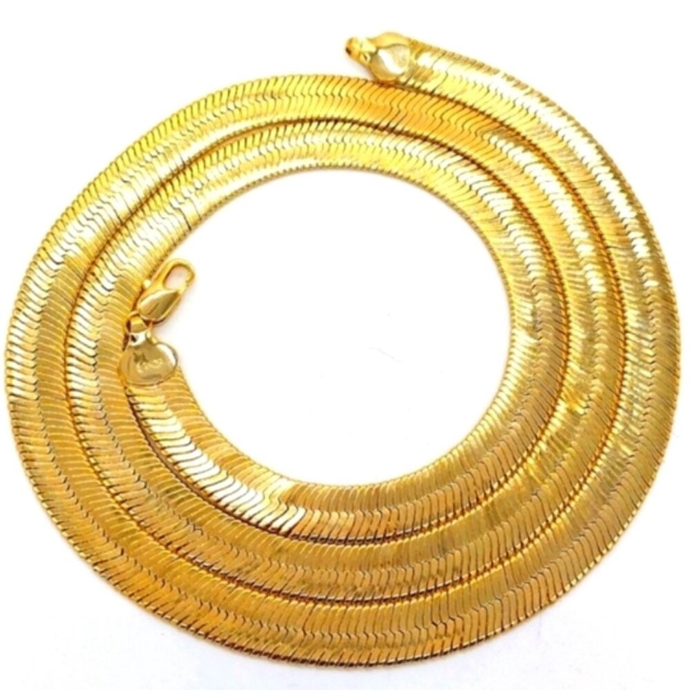 14K Gold Herringbone Chain Necklace ITALY Gold Plated 11MM 30"